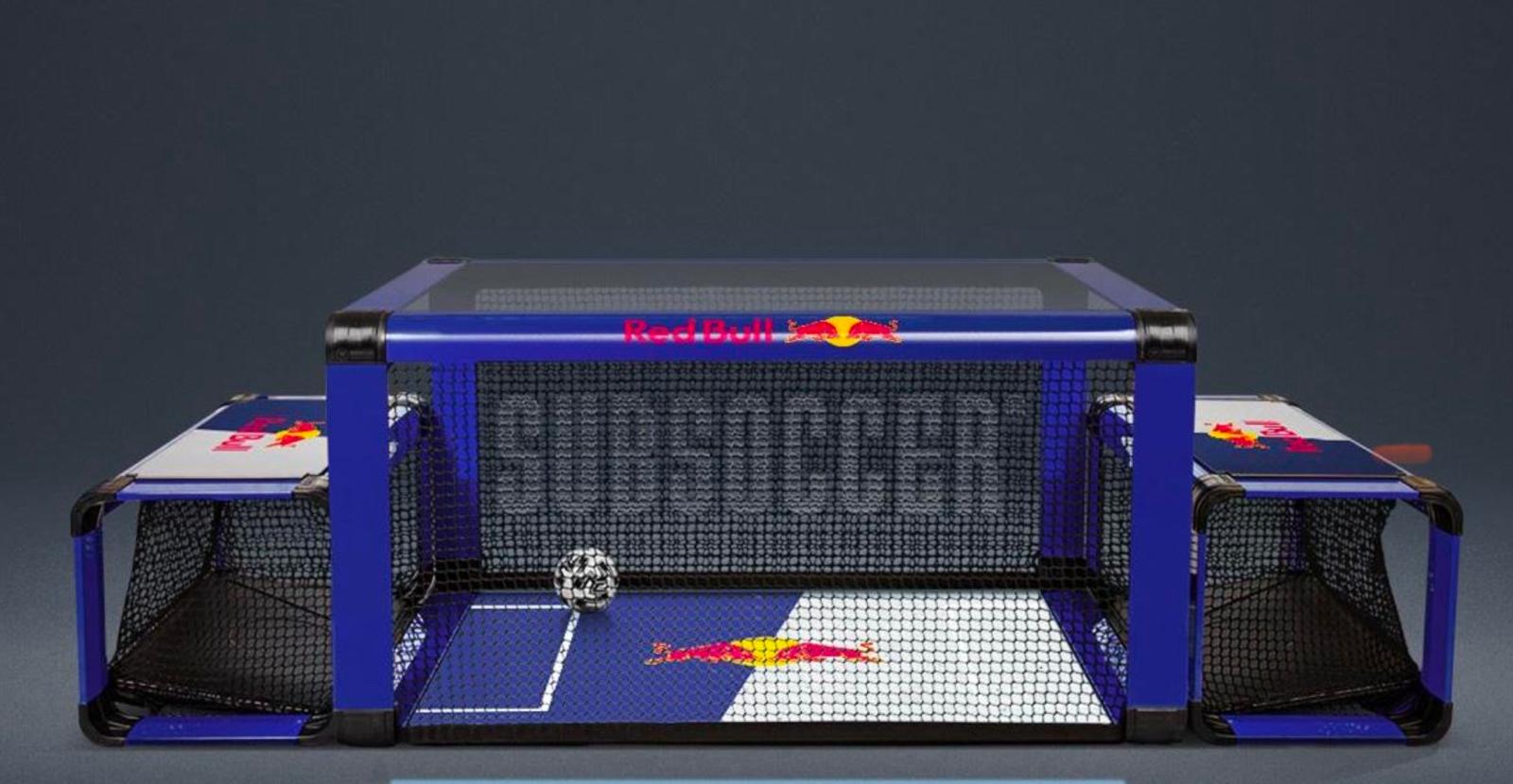 Custom logo-branded SubSoccer bench soccer table for corporate events and marketing activations