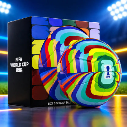 FIFA ball colorful size 5 bench soccer ball with official packaging on a stadium-inspired background
