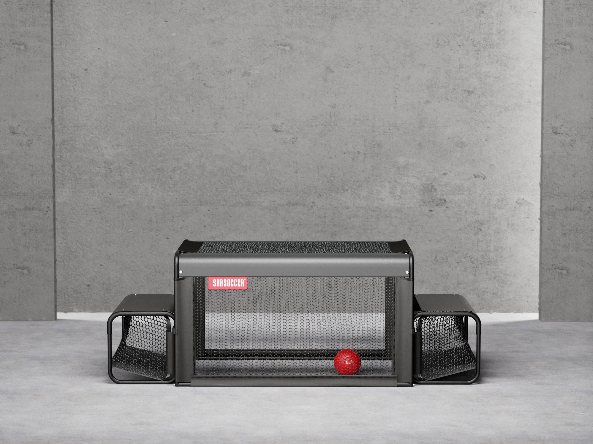 SubSoccer S3 portable bench soccer game in black — folding table with two benches included