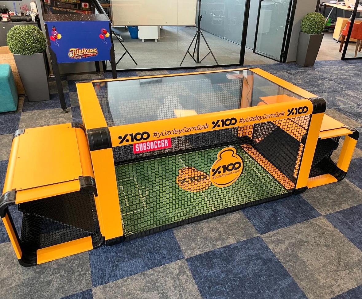 SubSoccer S7 bench soccer table custom branded in Wolves FC yellow and black colors